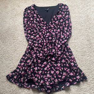 Express Pink and Black Floral Long Sleeve Romper Size:Small